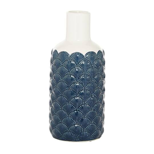 Blue Ceramic Coastal Vase, 13" x 6" x 6"